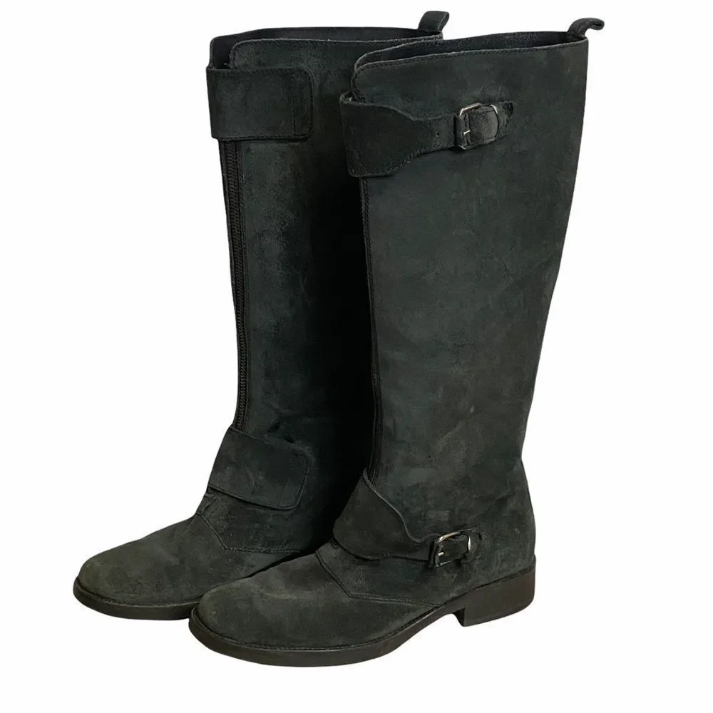 J. CREW Moto Biker Women’s Sz 8 Buckle Motorcycle Black Suede Leather Boots